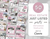 Just Listed Real Estate Posts, Realtor Instagram Just Listed Templates, Real Estate Agent New Listing Social Media Posts Pink G8