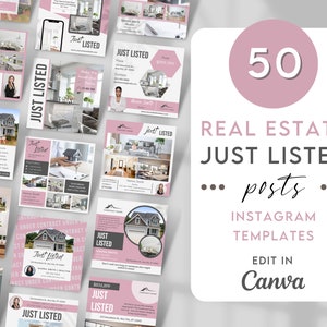 Just Listed Real Estate Posts, Realtor Instagram Just Listed Templates, Real Estate Agent New Listing Social Media Posts Pink G8