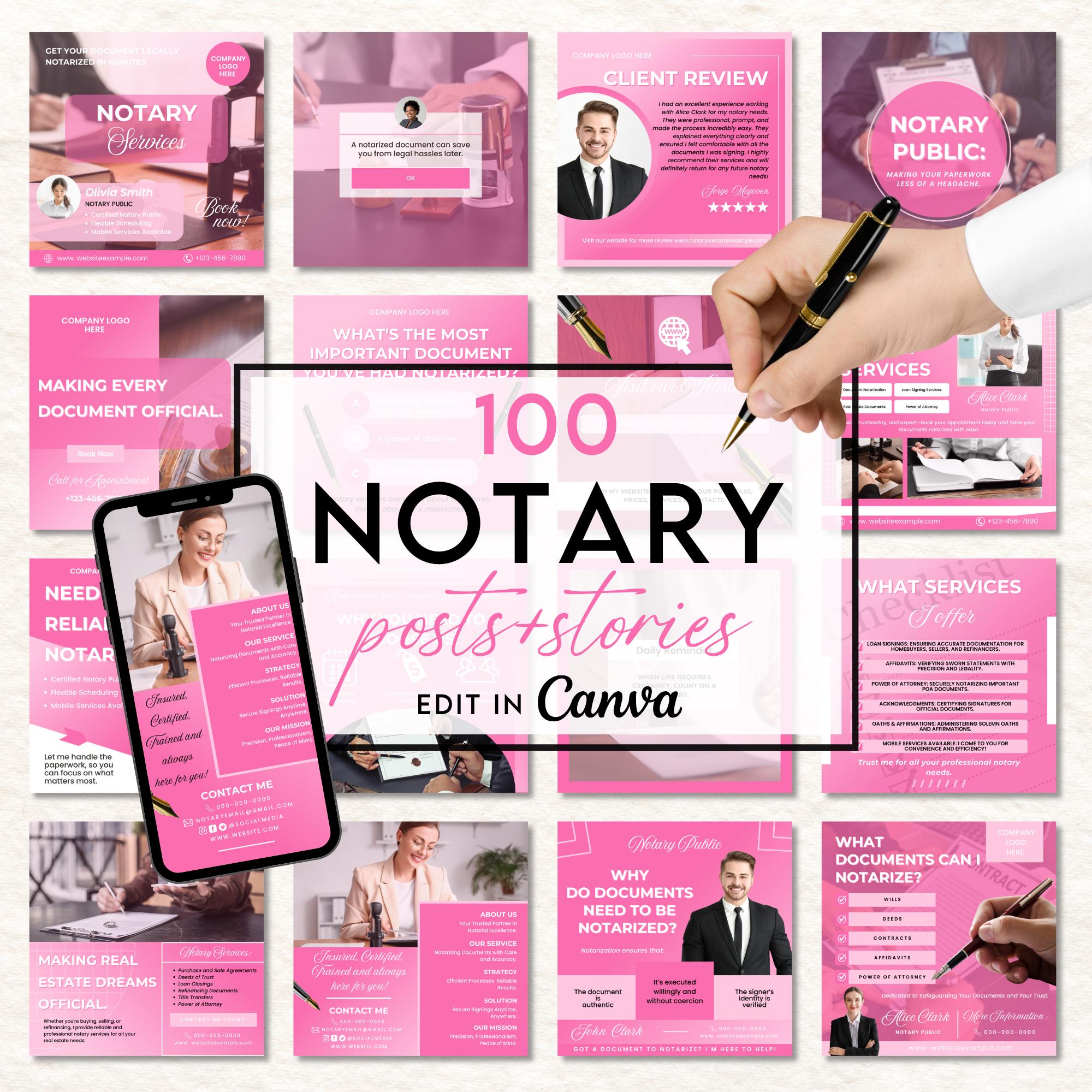 Notary Posts Notary Social Media Post Bundle, Notary Instagram Posts and Story ...