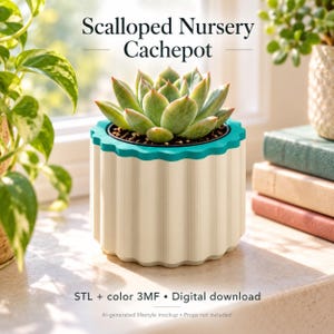 Scalloped Nursery Cachepot STL + Color 3MF, Home Organizer 3D Print Files