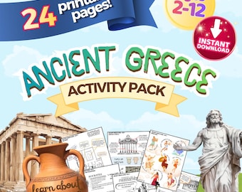 Paquete de actividades sobre la Antigua Grecia: imprimible, para educación en el hogar, currículo, dioses griegos, fiestas, historia, escuela (descarga digital).