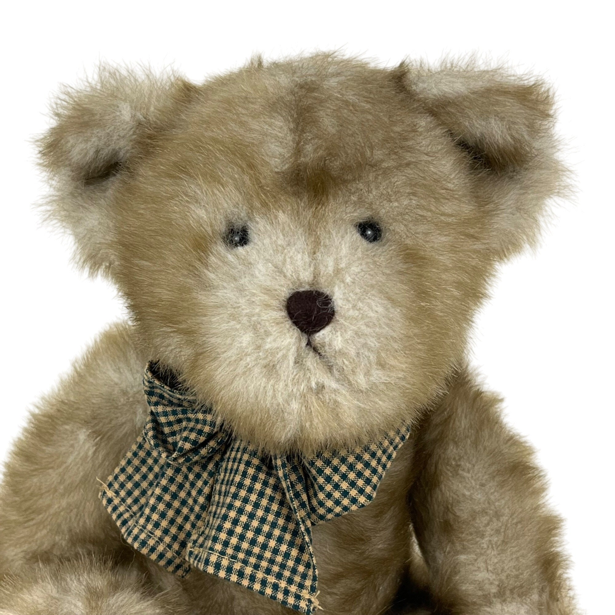 MJC Brown Teddy Bear Plush 16” Plaid Bow Vintage 1992 Cuddly