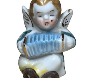 Made in Occupied Japan Vintage Porcelain Cherub with Accordion