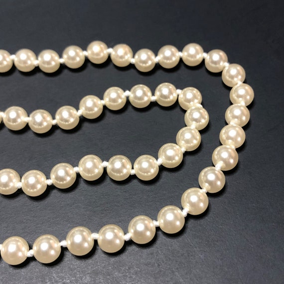 Vintage Faux Pearl Long Necklace Gold 