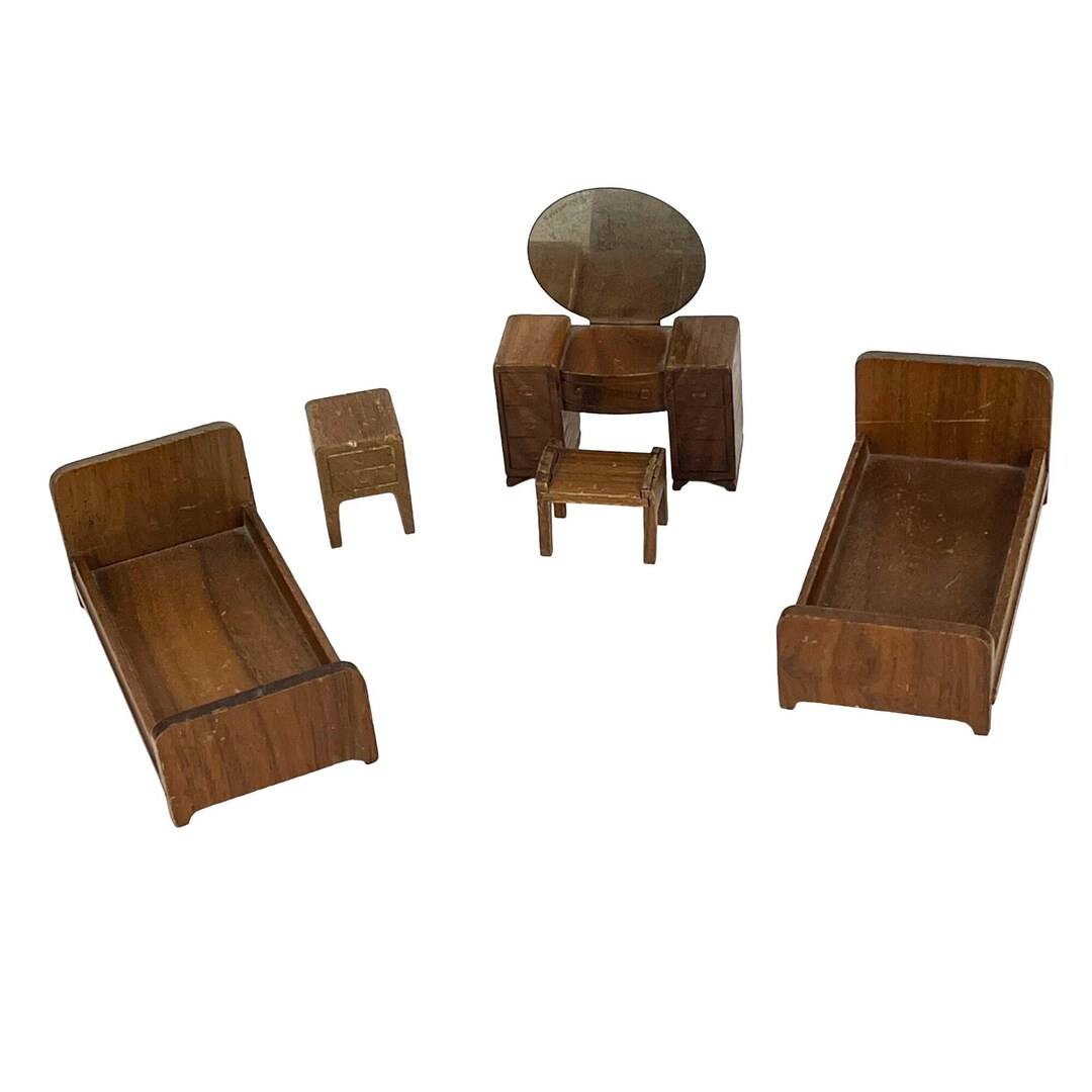 Vintage Dollhouse Furniture Twin Bedroom Set Wood 5pc. Etsy