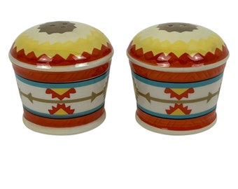 Cracker Barrel Southwest Aztec Design Stoneware Salt & Pepper Shakers