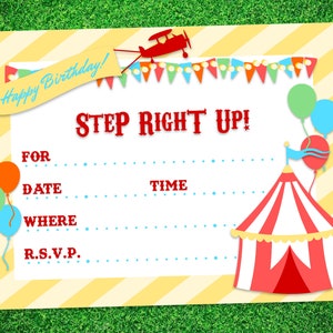 Circus Invitation, Carnival Invite, Circus Party, Carnival Birthday, Retro Circus Invite, Fill In Invite for Kids Party