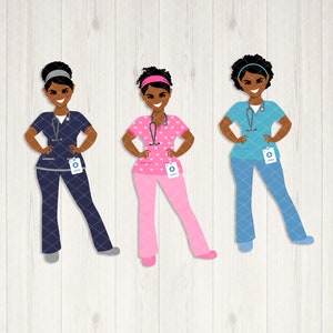 Black Medical Worker Clipart: Nurse & Dental (Digital Download)
