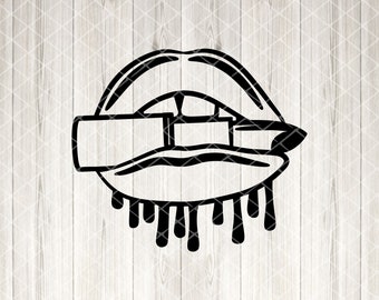 May include: Black and white graphic of lips wearing sunglasses, with dripping liquid effect. The design is a bold, minimalist illustration, suitable for various applications like stickers or apparel.