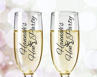 Personalized Hen Party Champagne Flute Stickers: Custom Glass Decals