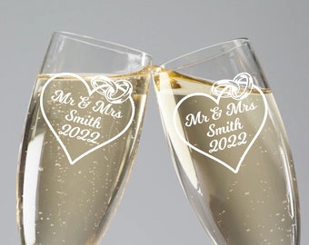 Personalised Wedding, Anniversary Champagne Flute/Glasses, Labels/Stickers