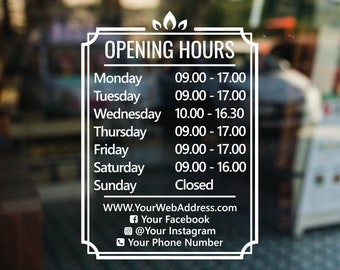 Custom Business Hours Window Sticker - Shop Opening Times Decal