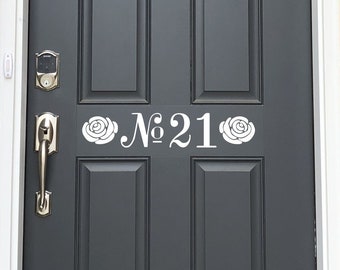 Custom vinyl Front door / letterbox house number sticker with english rose