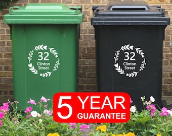 Wheelie bin stickers - house number or Address vinyl bin stickers decals - wheelie bin number stickers