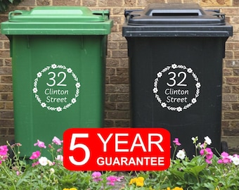 Wheelie bin stickers - house number or Address vinyl bin stickers decals - wheelie bin number stickers