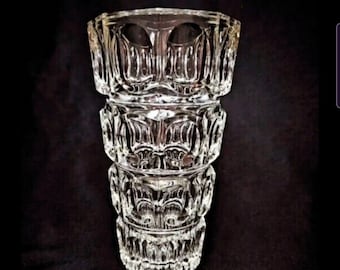 Vintage Moser Lg 1930s Art Deco Panel Cut Crystal Clear 10.25"Vase JOSEF HOFFMANN