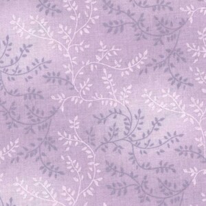May include: A seamless pattern of delicate, light purple and gray floral vines on a light purple background.