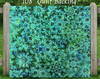 108" Wide Quilt Backing, #29 Dancin Dahlias Blue Green Floral Cotton Fabric