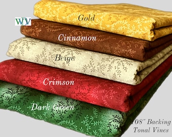 TONAL VINES Fall Color Collection - 108” Quilt Backing –  3 Yards – Queen Size – Multiple Color Options Available – FREE Shippimg