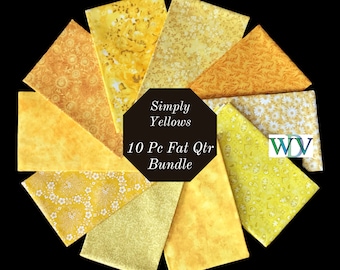 10 Piece Fat Quarter “Simply Yellows” Bundle – Gorgeous Yellow Fabrics – Stash Builder – FREE SHIPPING