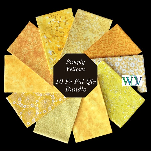 10 Piece Fat Quarter “Simply Yellows” Bundle – Gorgeous Yellow Fabrics – Stash Builder – FREE SHIPPING