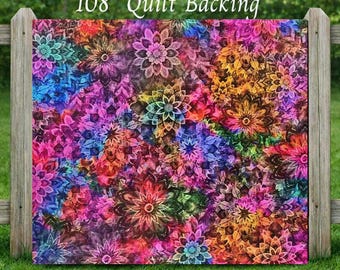 108" Wide Quilt Backing, #15 Dancin Dahlias, Multi-Color Floral