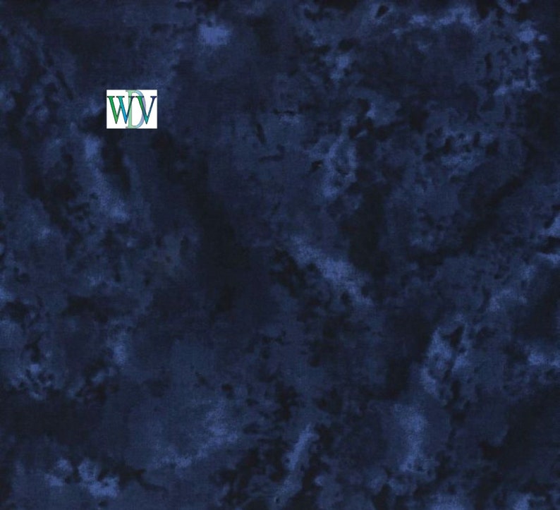 May include: A dark blue fabric with a mottled, cloudy pattern. The fabric has a soft, textured feel and is perfect for crafting projects.