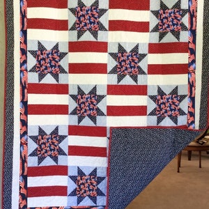 Valor Quilt Kit – Red White and Blue Patriotic - Stars Stripes and Flags – 58" x 70" – A Patriotic Backing Included