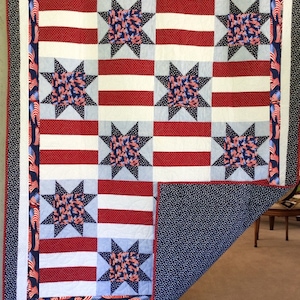 Valor Quilt Kit – Red White and Blue Patriotic - Stars Stripes and Flags – 58&quot; x 70&quot; – A Patriotic Backing Included