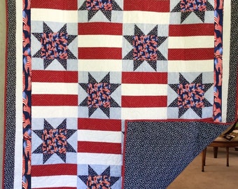Patriotic Quilt Kit – Red, White & Blue Stars and Stripes (58" x 70")