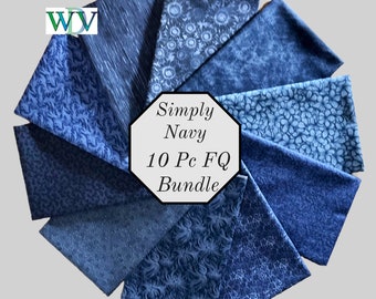 10 Pc Fat Quarter Bundle – “Simply Navys” - 10 Pc FQ Bundle – Stash Builder Bundle - 100% Cotton Quilt Fabric - FREE SHIPPING