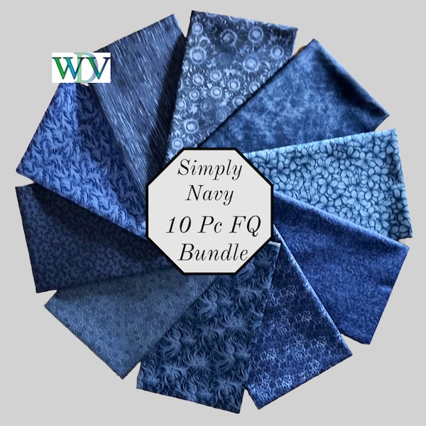 Navy Quilt Fabric Fat Quarter Bundle - 10 pc Cotton Set