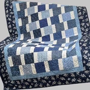 Blue and White Quilt Kit – Beginner Friendly, Includes Backing and Pattern (45 X 66)