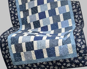 Blue and White Quilt Kit – Beginner Friendly, Includes Backing and Pattern (45 X 66)