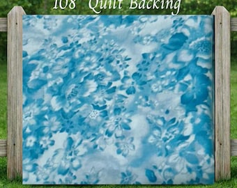 108" Turquoise Floral Quilt Backing, Faded Floral Collection