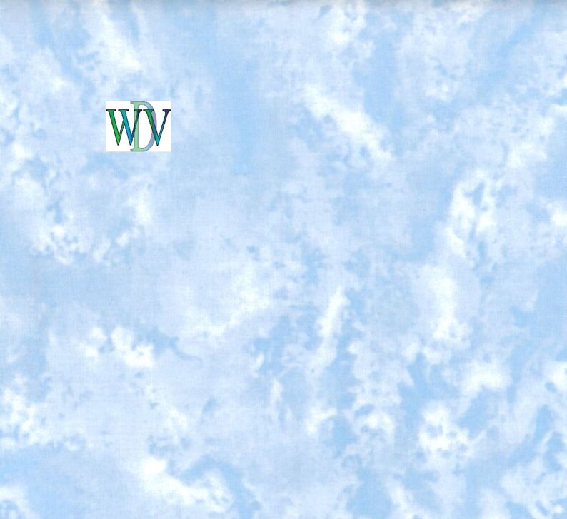 May include: A light blue fabric with a white marbled pattern. The fabric has a soft, cloudy appearance.