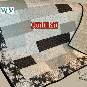 Neutral Quilt Kit made of Beige, Gray, Cream and Charcoal Fabrics – Marcus Fabrics - Beginner Friendly – Throw Size 62 X 78 - FREE SHIPPING