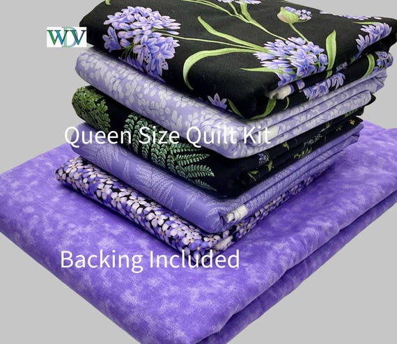 Queen Size Quilt Kit with Backing, Whispering Lilies-Black