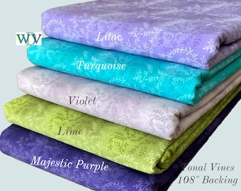 108" Cotton Quilt Backing Fabric – Tonal Vines, 3-Yard Queen Size