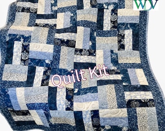 Blue & White Farmhouse Quilt Kit – 40 x 58 - Beginner Friendly