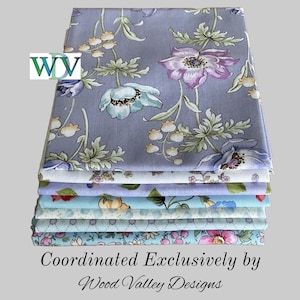 7 Piece Fat Quarter Bundle - All Flowery Lavender with floral fabrics in lavenders and blues.  Exclusively Coordinated- FREE SHIPPING