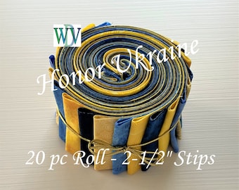 Precut 2-1/2” x 54" Strip Roll  - Ukraine Flag Colors - 20 Separate Strips 2 of each Fabric – 54” Length - FREE SHIPPING