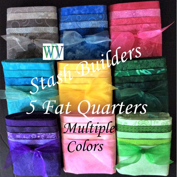 Stash Builder Bundle – 5 Piece Assortment of Multi Color Fabrics – Fat Quarter Bundle – 100% Cotton Quilt Fabric - FREE SHIPPING