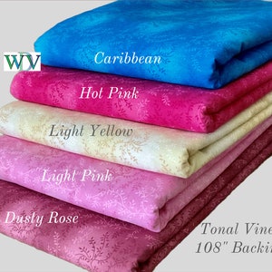 TONAL VINES Collection Assorted Colors - 108” Quilt Backing – 3 Yards – Queen Size – Multiple Color Options Available – FREE Shipping!