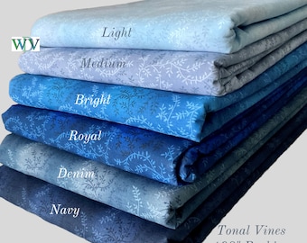 Blue Tonal Vines 108" Quilt Backing - Queen Size Cotton Fabric