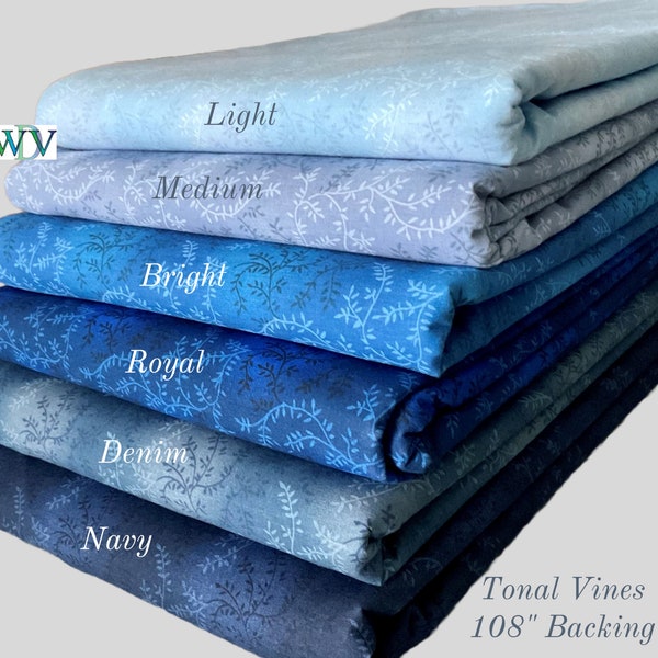 TONAL VINES Blue Collection - 108” Quilt Backing – 3 Yards – Queen Size – Multiple Color Options Available – FREE Shipping