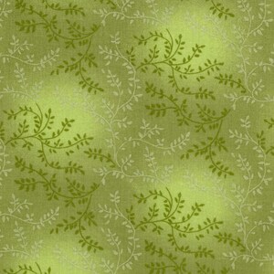 May include: A seamless pattern featuring a repeating design of green leafy vines on a light green background.