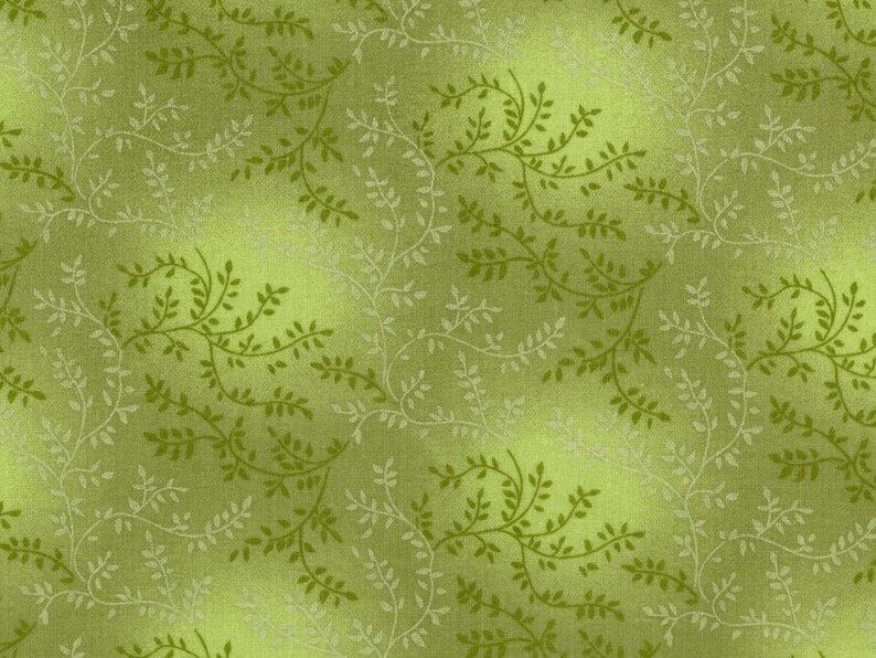 May include: A seamless pattern featuring a repeating design of green leafy vines on a light green background.