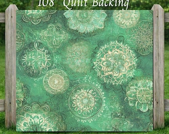 108" Wide Queen Size Quilt Backing, Vintage Medallion Sage, Floral Geometric, Premium Cotton
