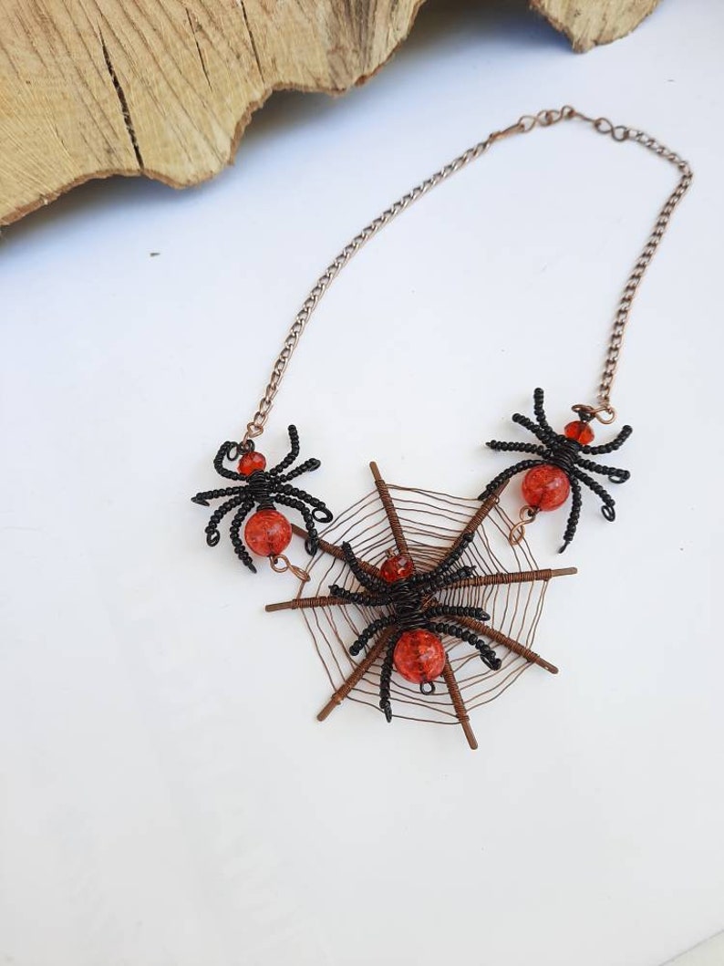 Spider Web Necklace Gothic Black Red Necklace Insect Necklace Witch